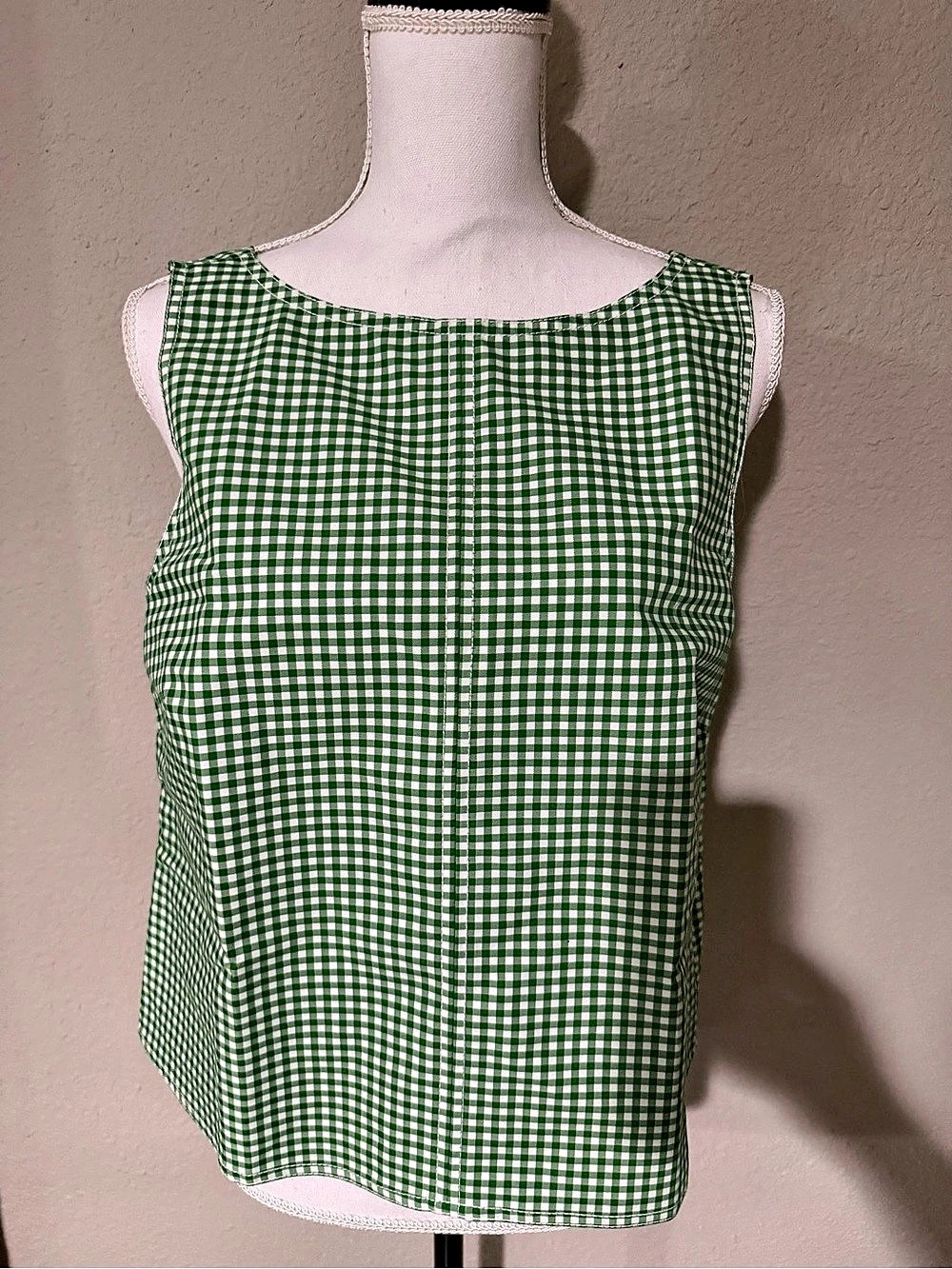 J.Crew Shell Top in Gingham Double Cotton Poplin Green & White Size 10 NWT